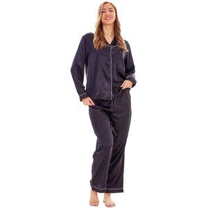 Keanu Womens/Ladies Satin Long Pyjama Set / Black